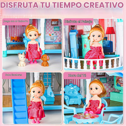 Seifar Casa de muñecas para niñas, 10 habitaciones, casa azul de ju...