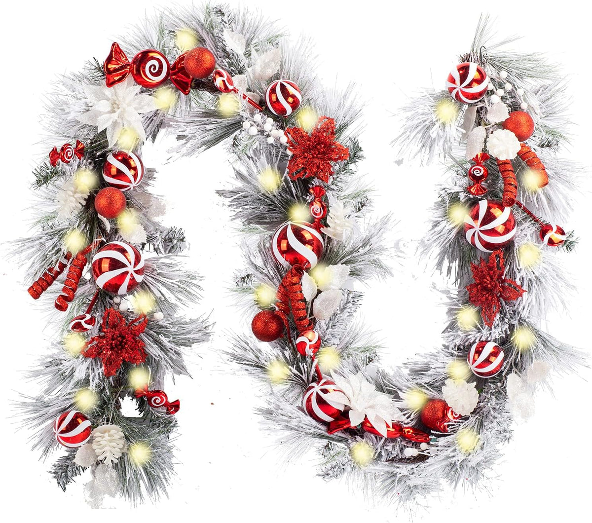 WANNA-CUL Guirnalda de Navidad preiluminada de 9 pies con luces | G...