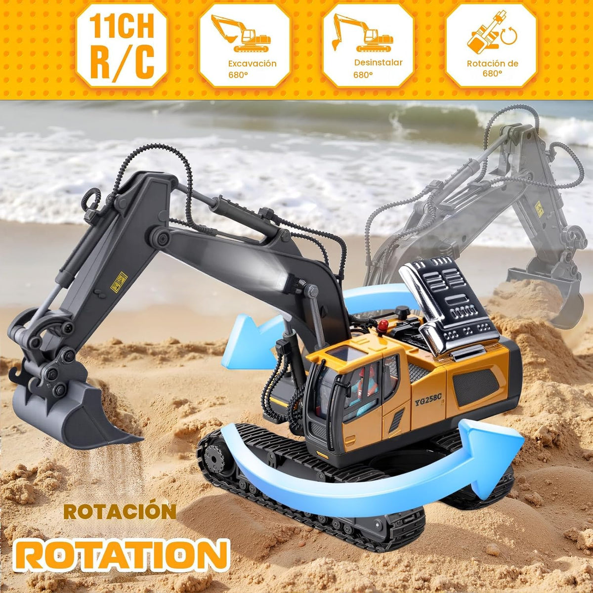 Juguetes de excavadora de control remoto, camión de construcción RC...