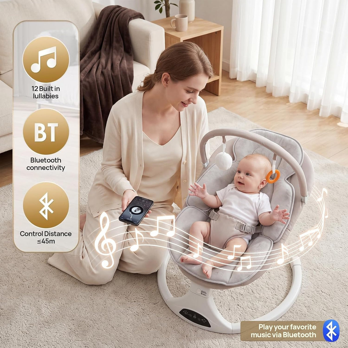 Columpio eléctrico para bebé con control remoto, 5 velocidades, por...