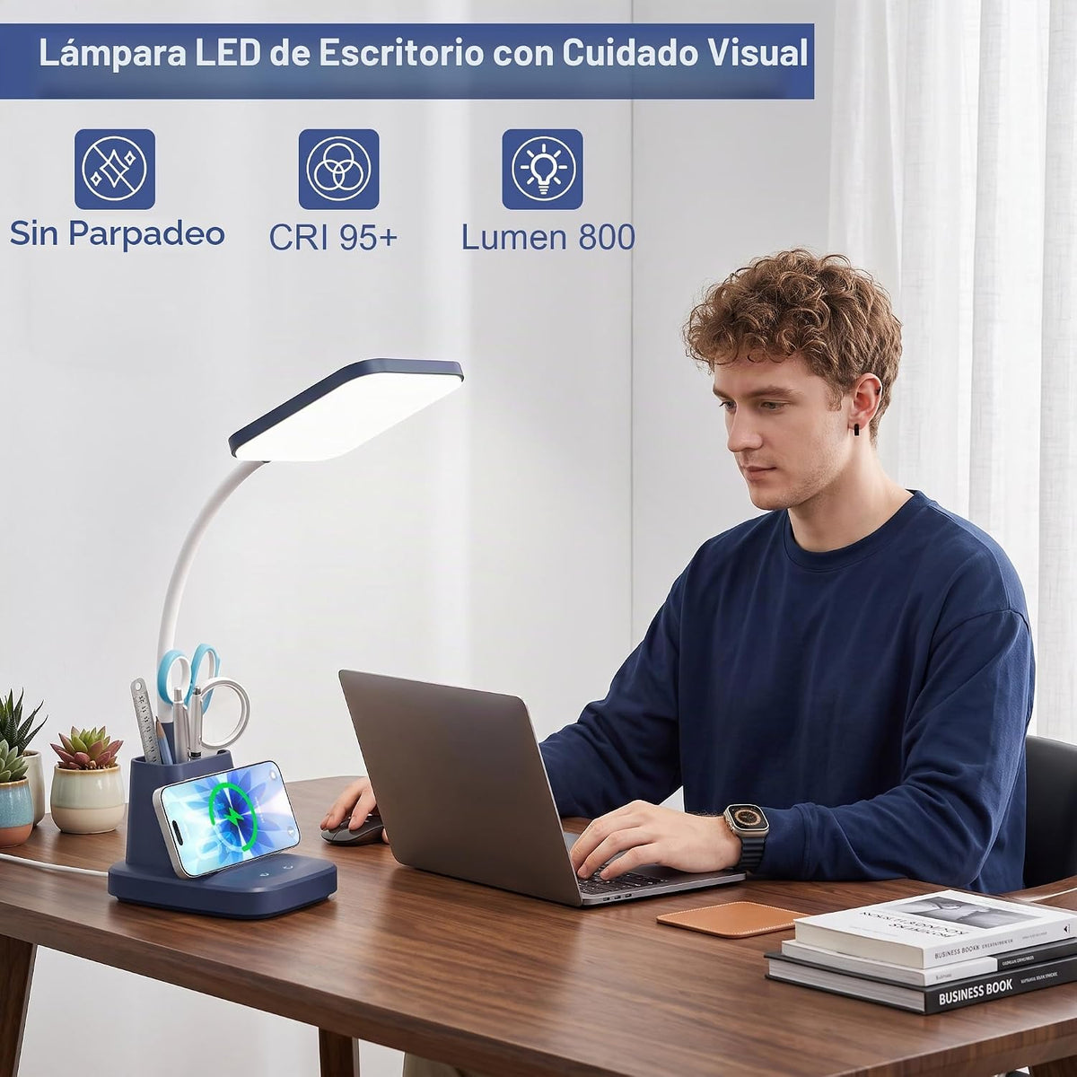 Sailstar Lámpara de escritorio LED con carga inalámbrica de 10 W y...