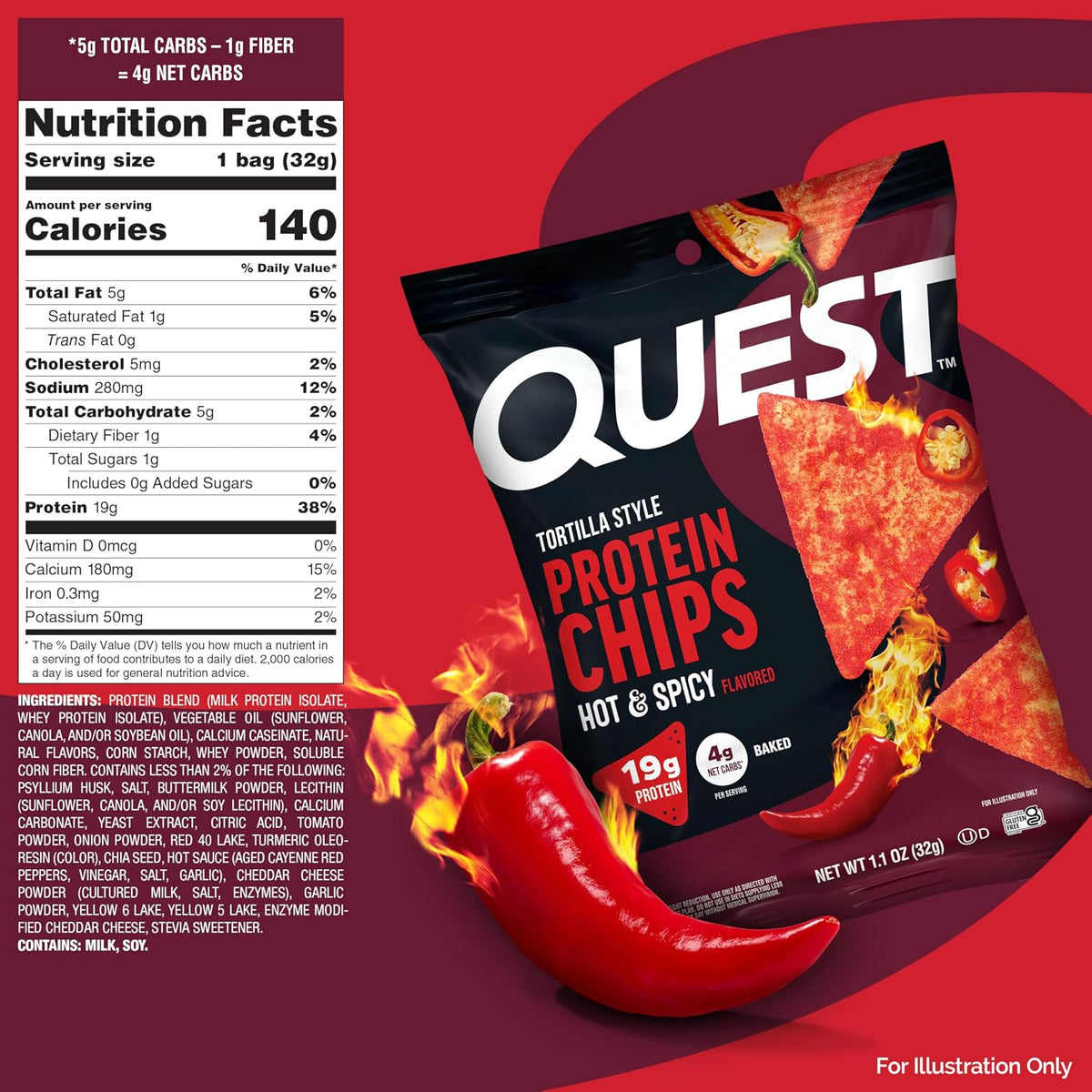Quest Nutrition Hot &amp; Spicy Tortilla Style Chips de proteína, 1...