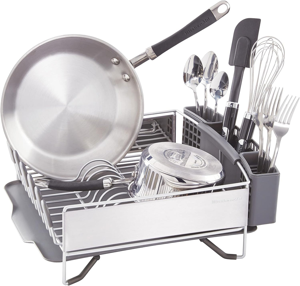 KitchenAid Compacto que ahorra espacio, escurridor de platos con or...