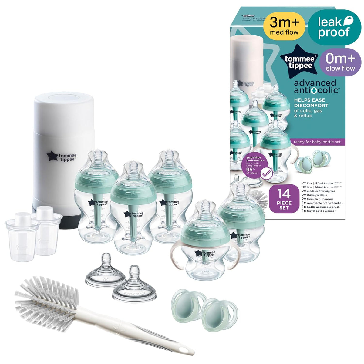 Tommee Tippee Advanced Set de biberón, calentador y chupete anticól...