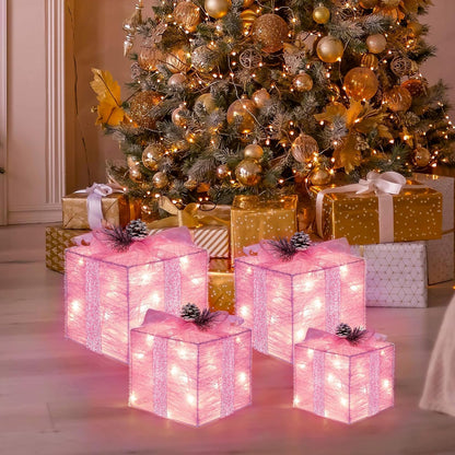 Juego de 4 cajas de regalo iluminadas de Navidad, decoración navide...