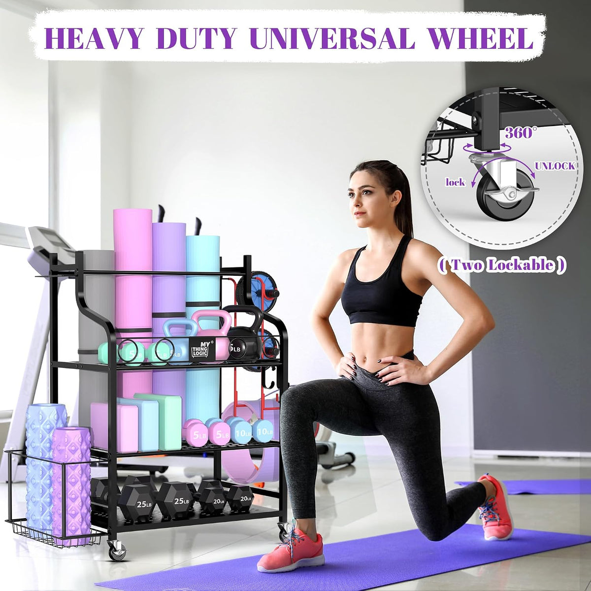 Mythinglogic Estante de gimnasio en casa para mancuernas, esterilla...