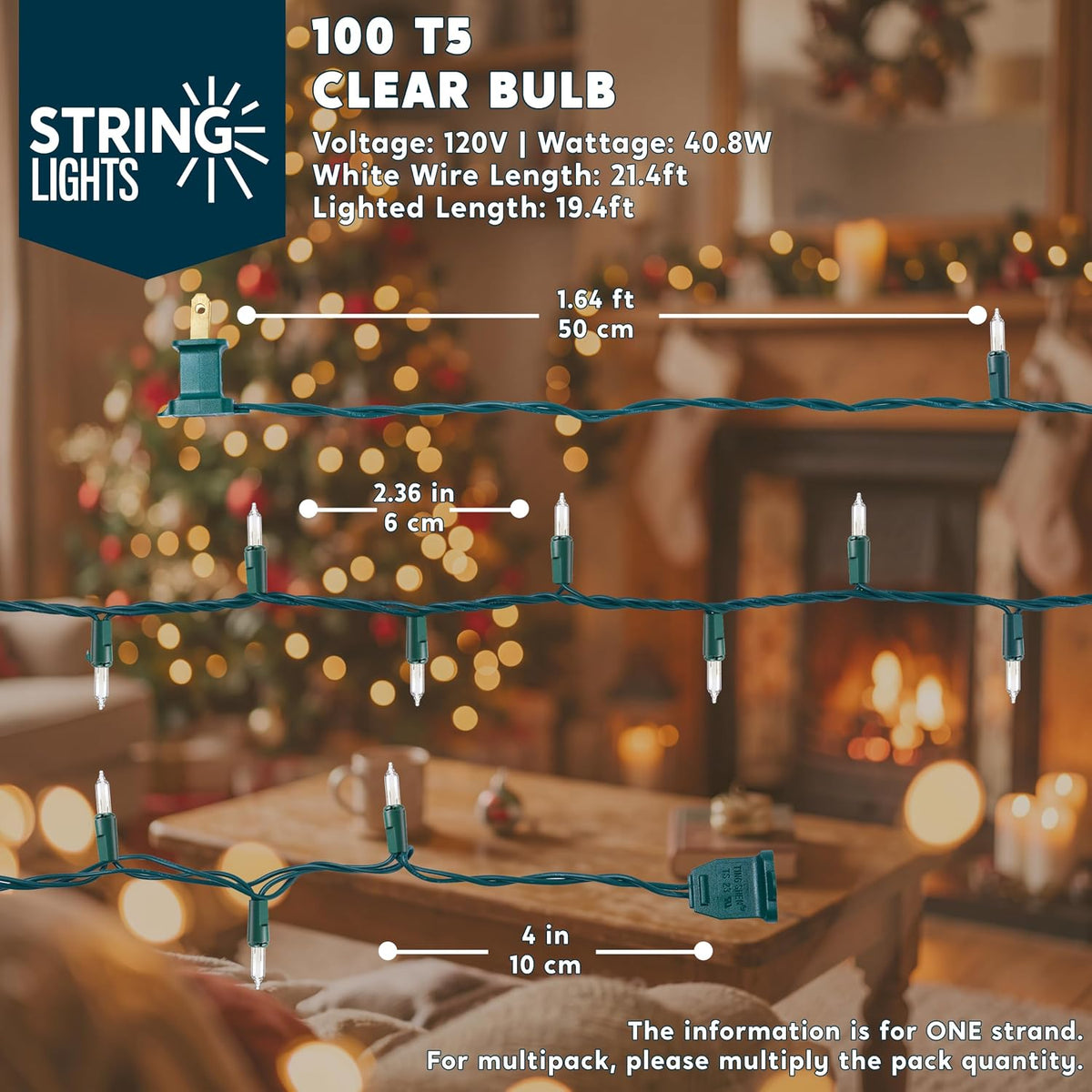 Joiedomi Guirnalda de luces de Navidad transparentes para interiore...
