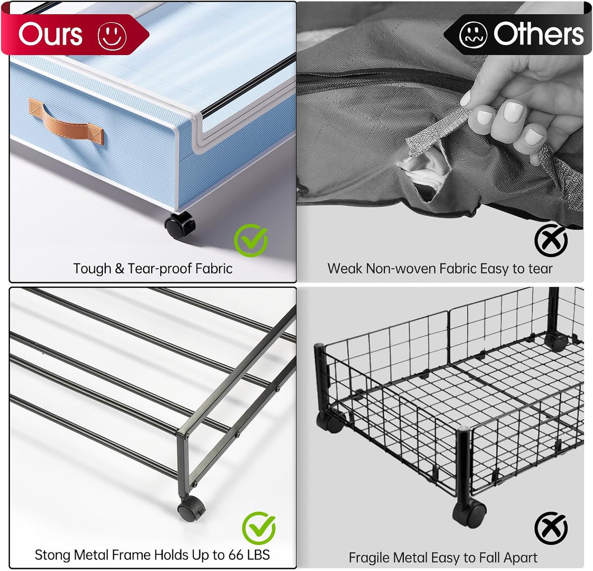 Yecaye Almacenamiento debajo de la cama con ruedas, paquete de 2 co...