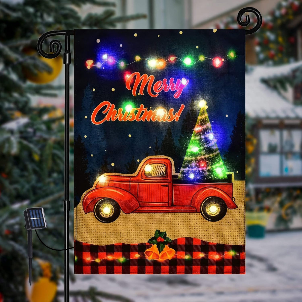 Bandera iluminada de jardín de camión de Navidad para decoración al...