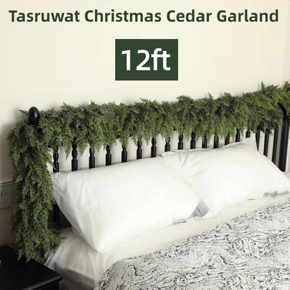 Tasruwat Guirnalda de cedro de Navidad extra completa de 12 pies, r...