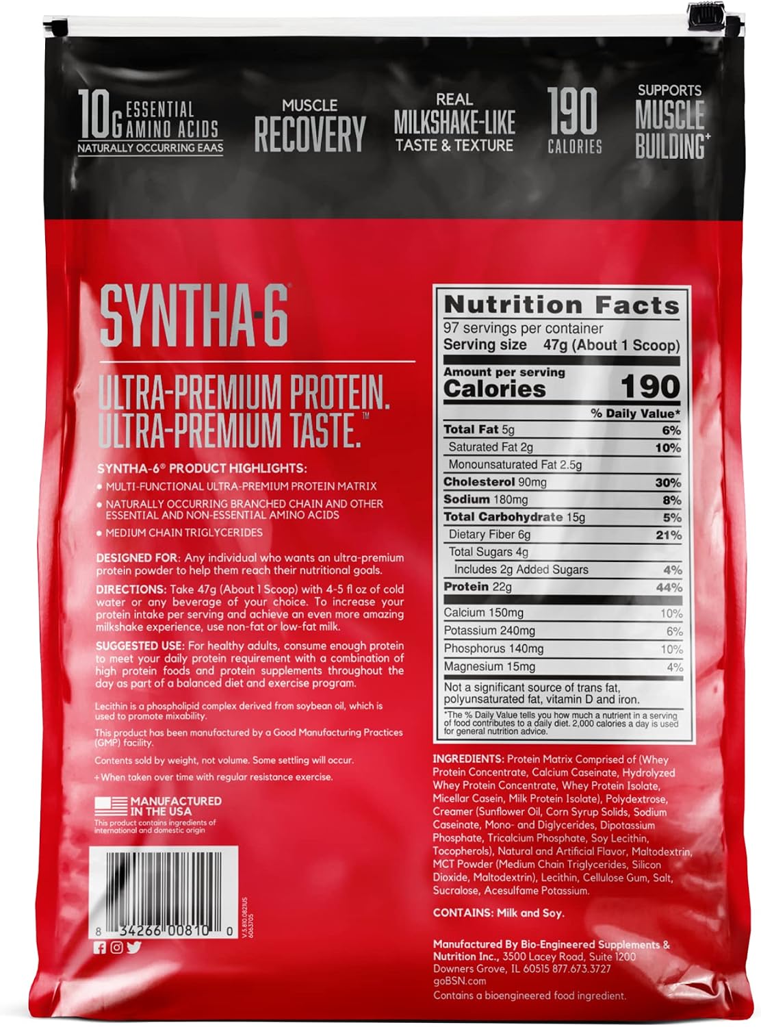 BSN SYNTHA-6 Proteína en polvo premium, helado de vainilla, 97 porc...