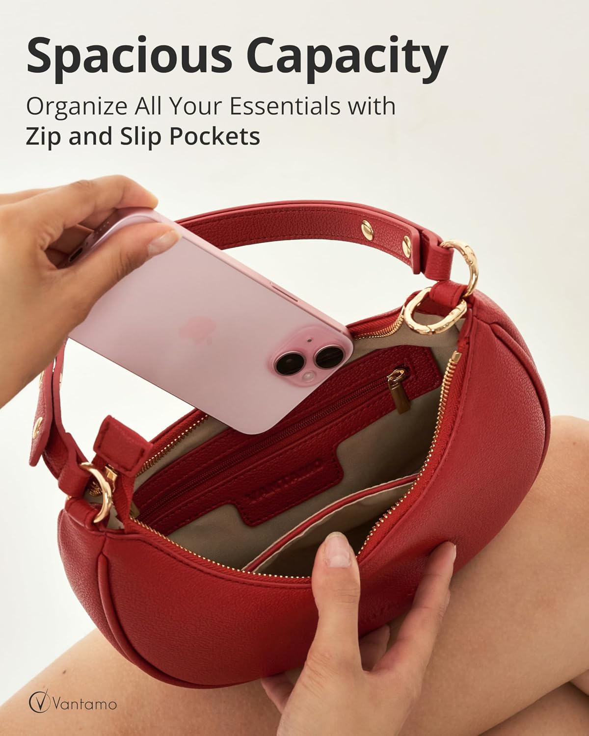 Bolsos Vantamo para mujer con forma de media luna con protección RF...