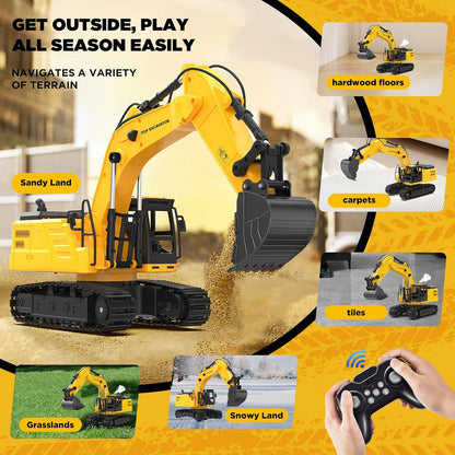 Juguete de excavadora RC de 18.1 pulgadas para niños, vehículo de c...