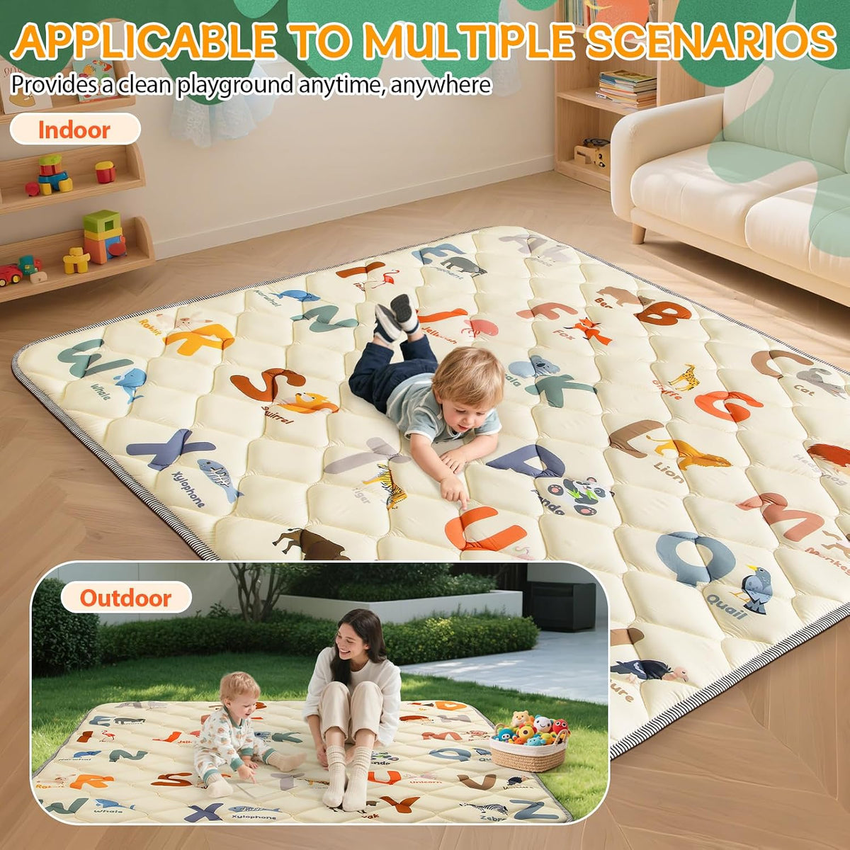 Omzer Alfombra de juego para bebé de 64 x 64 pulgadas para piso, ta...