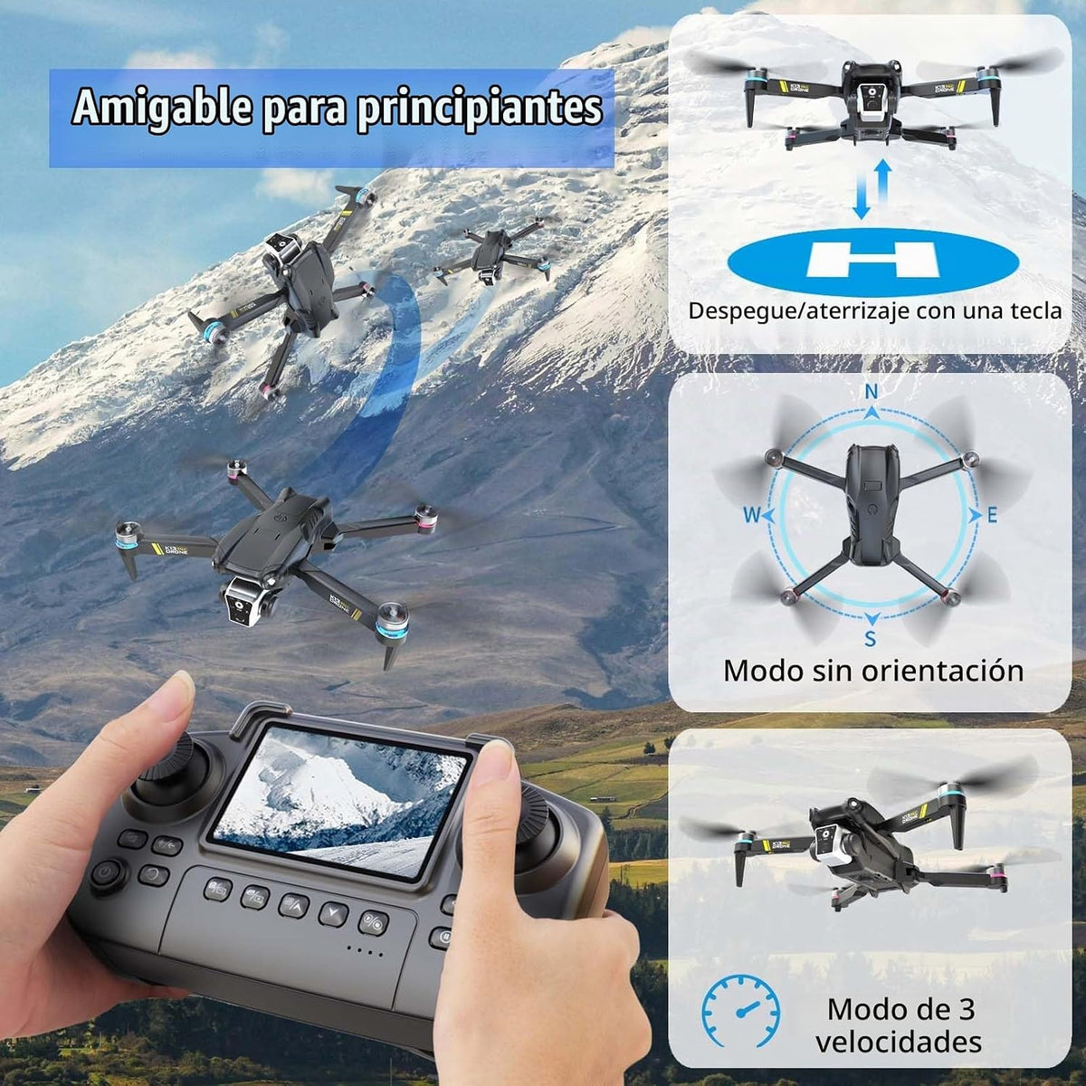 Drone sin escobillas con cámara para principiantes,Pantalla en el |...