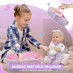 SMILESSKIDDO Muñeca bebé con cuna portabebés, juego de muñecas de 1...