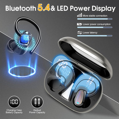 Auriculares inalámbricos Bluetooth 5.4 con gancho para la oreja par...