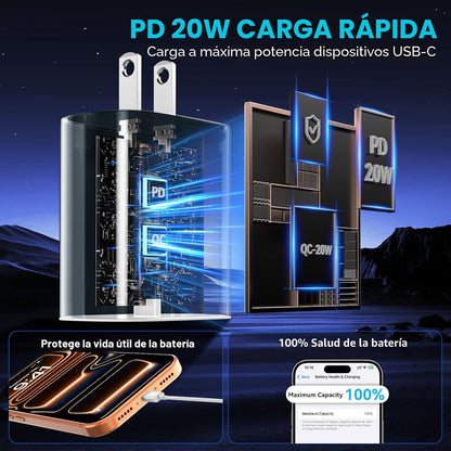 Teléfono 18 17 16 Pro Max Cargador Carga Rápida, 20W Teléfono Duo U...