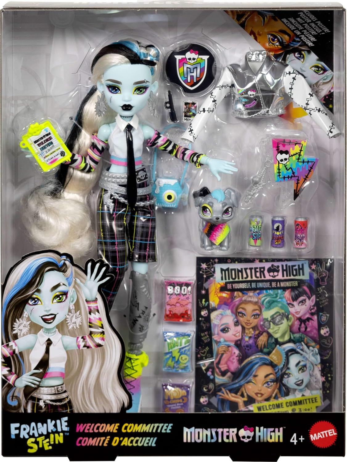 Monster High Muñeca Frankie Stein, juego de comité de bienvenida co...