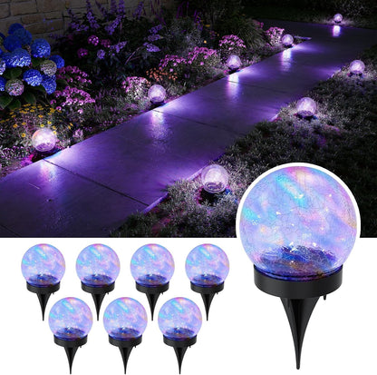 GVSHINE Paquete de 8 luces de bola de vidrio agrietado multicolor d...