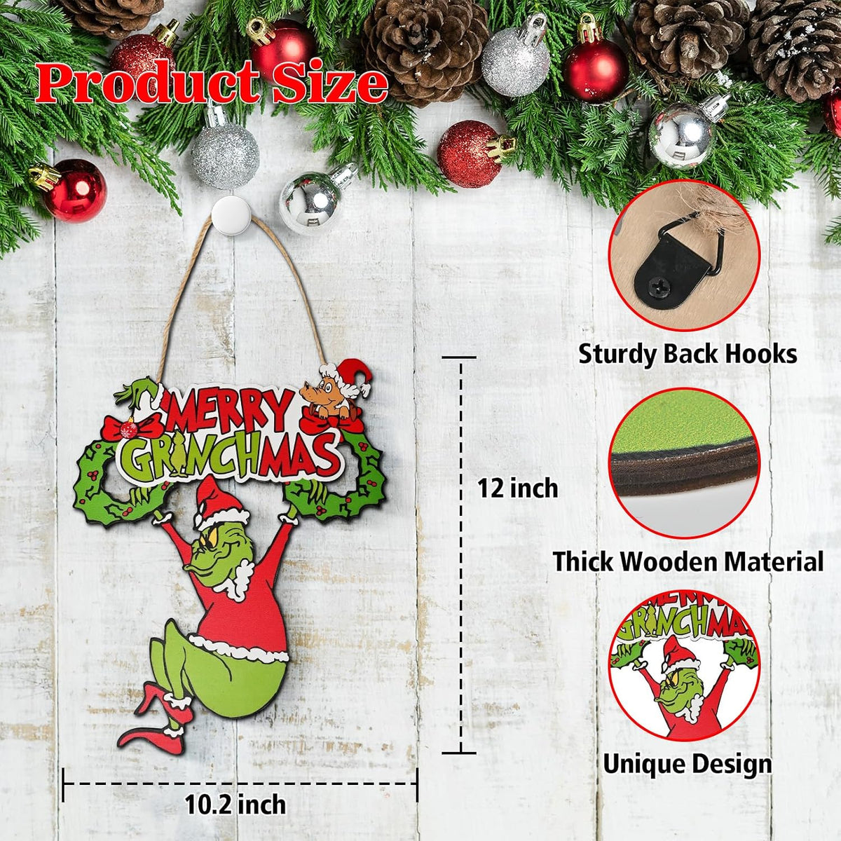 Cartel colgante de puerta de Navidad de madera \u2013 Adornos festi...
