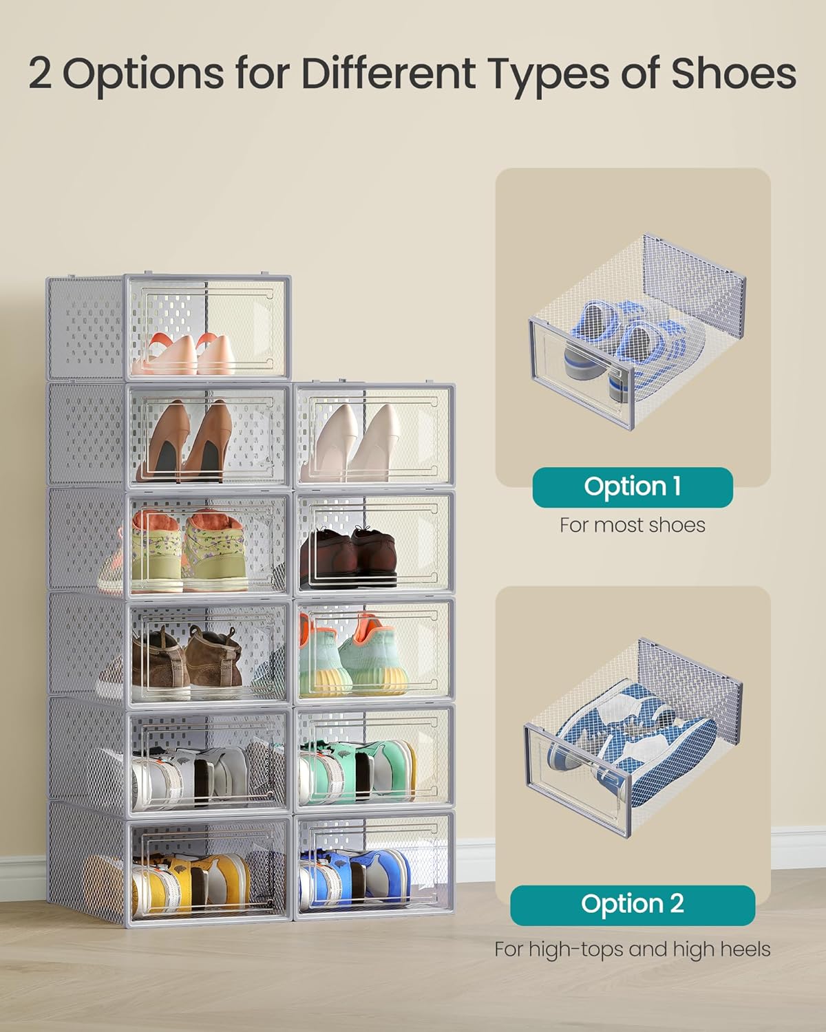 SONGMICS Cajas de zapatos, caja de plástico transparente, paquete d...
