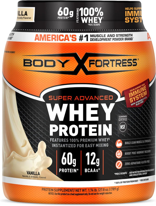 Body Fortress Proteína de suero en polvo súper avanzada, vainilla,...