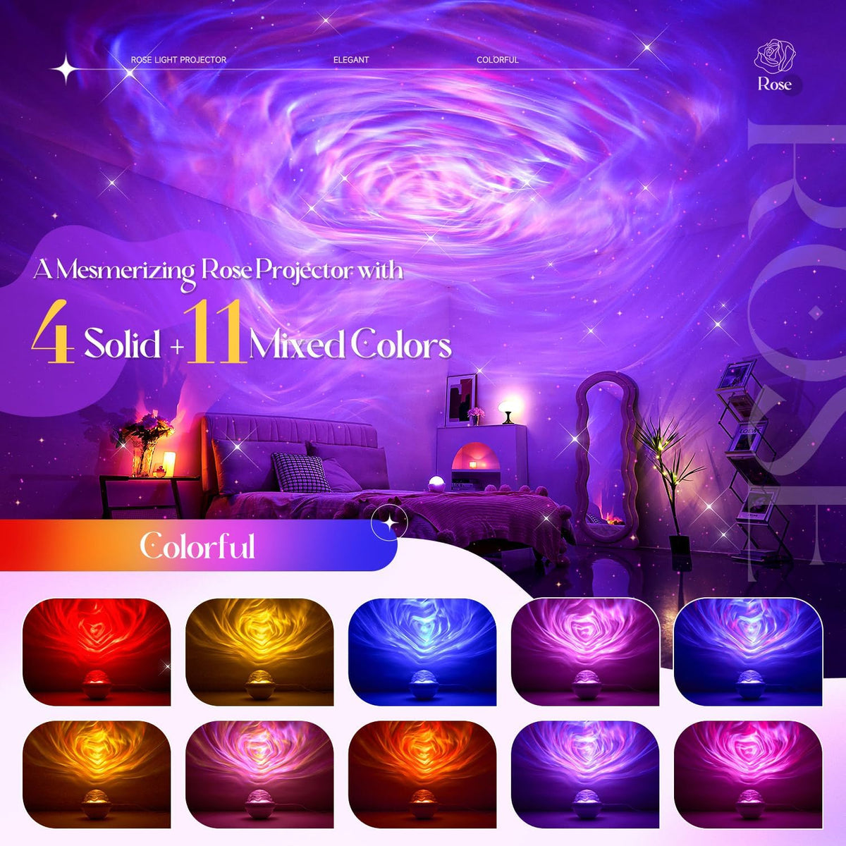 PIKOY Iluminación ambiental con 11 colores mixtos+4 colores sólidos...