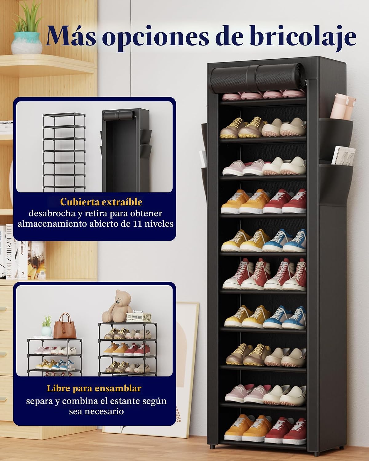 Kitsure Zapatero de 10 niveles con tapa, estante vertical, 17.5 pul...