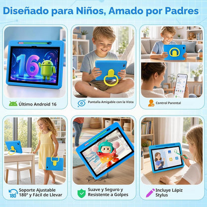 Tableta para niños Android 16 HD de 10 pulgadas con lápiz óptico y...