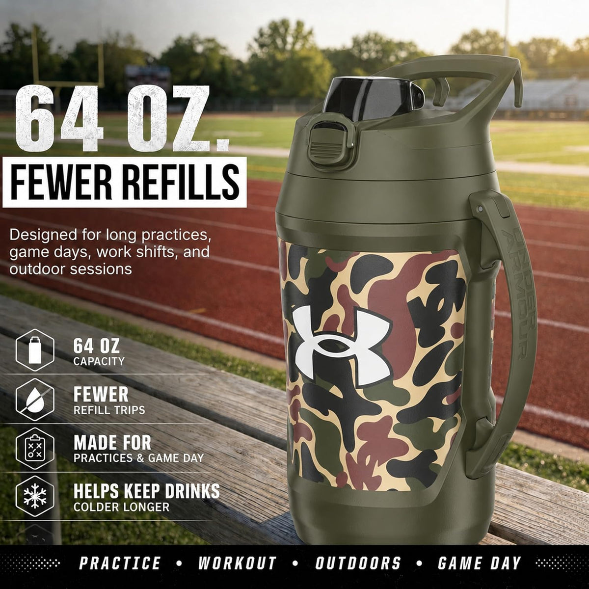 Under Armour Botella de agua aislada con asa y gancho para cerca, j...