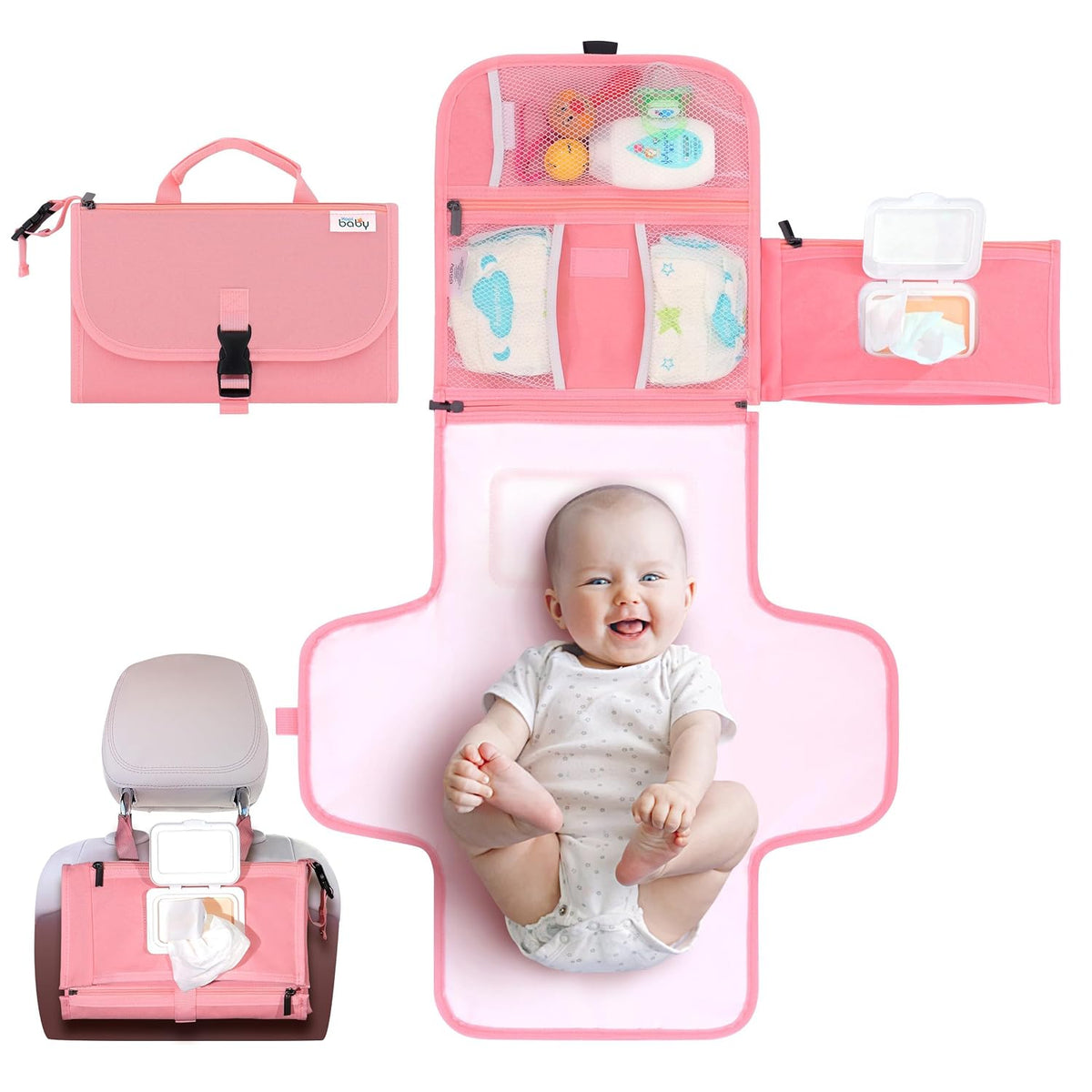 Kopi Baby Cambiador de pañales portátil con bolsillo para toallitas...
