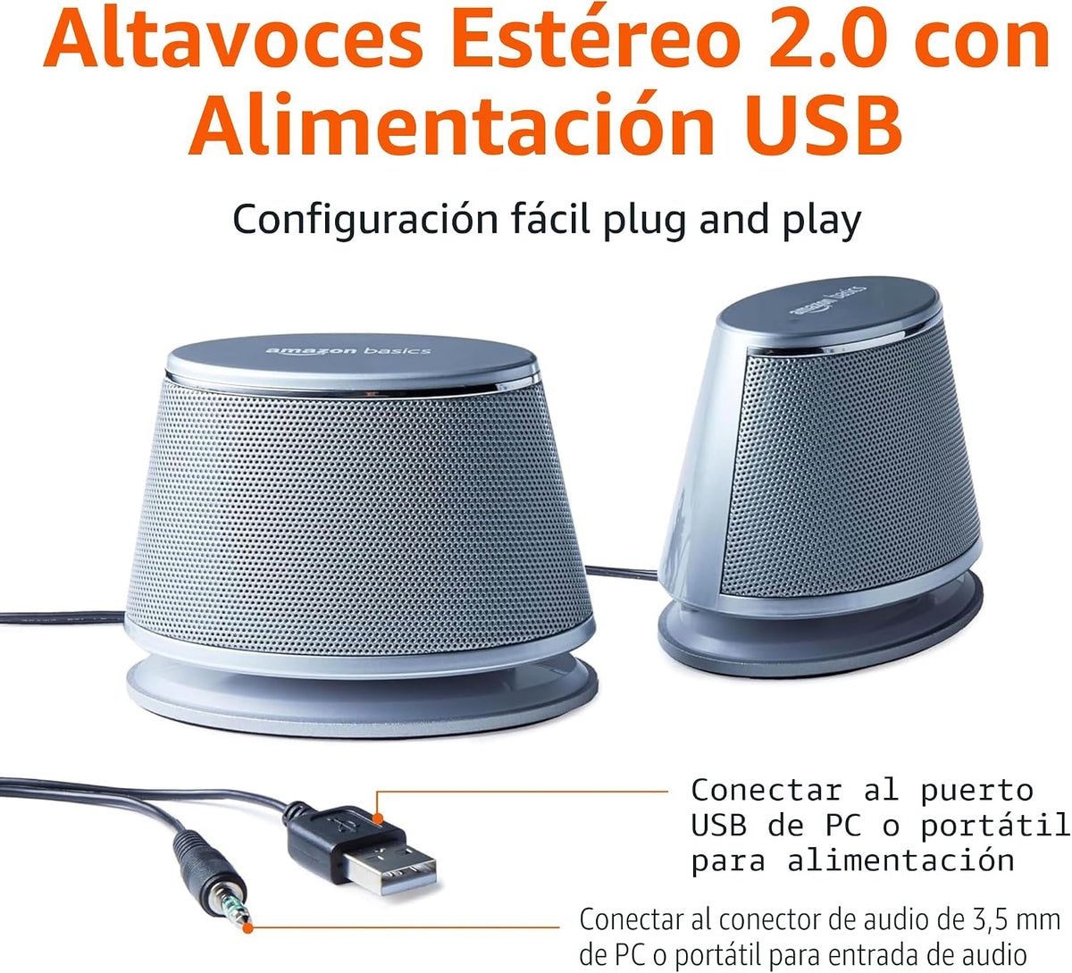 Amazon Basics Altavoces estéreo 2.0 para computadora con luces LED...