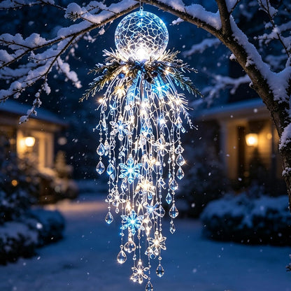 Luz de Navidad en cascada de cristal, copo de nieve colgante y deco...