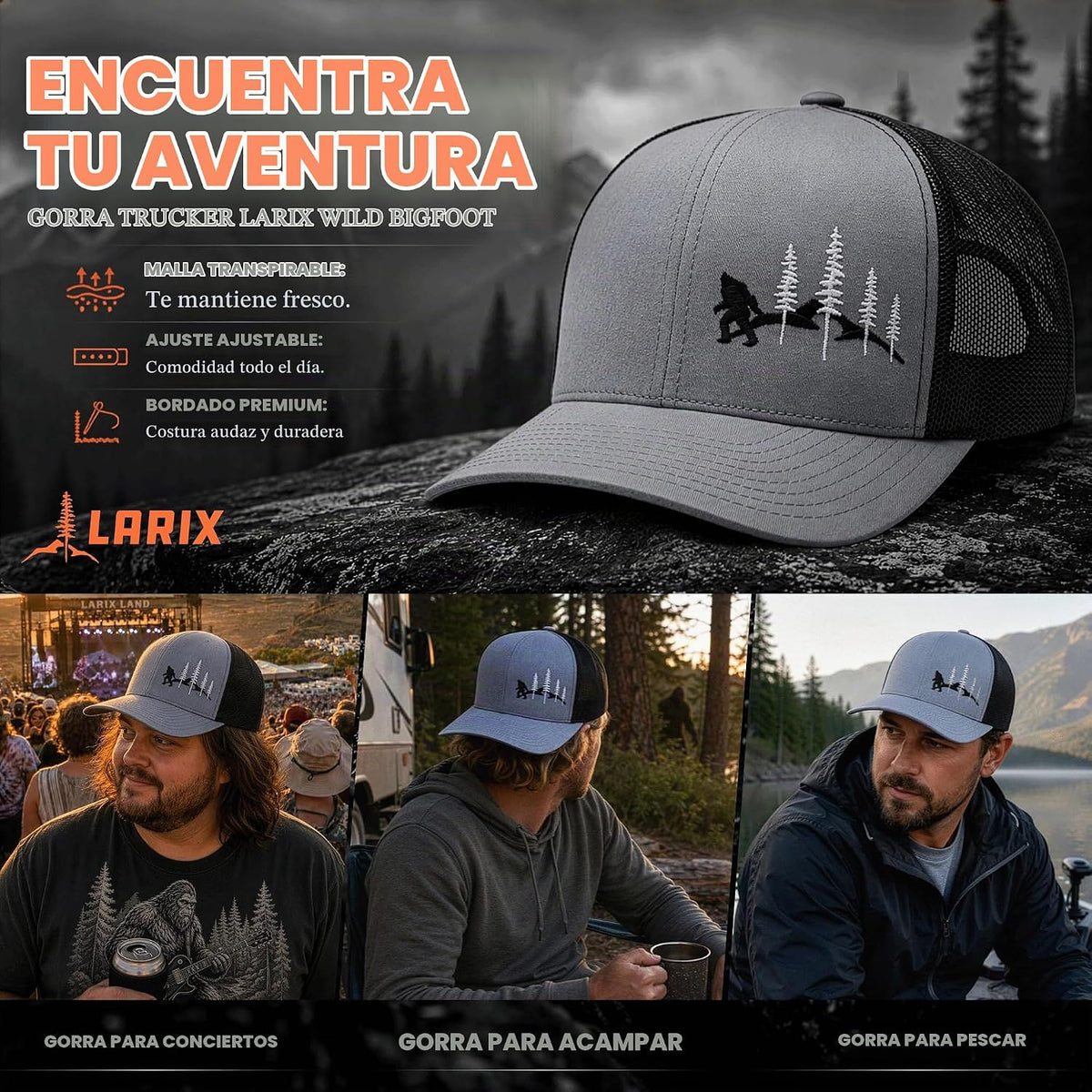 LARIX Trucker Hat Men - Gorra Snapback con parte trasera de malla t...