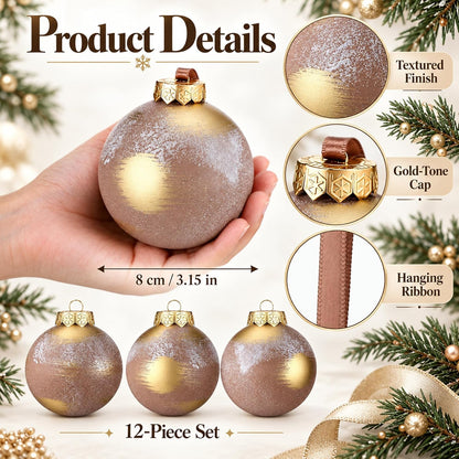 Yunlly - 12 adornos de Navidad neutros 2026, marrón topo y dorado |...