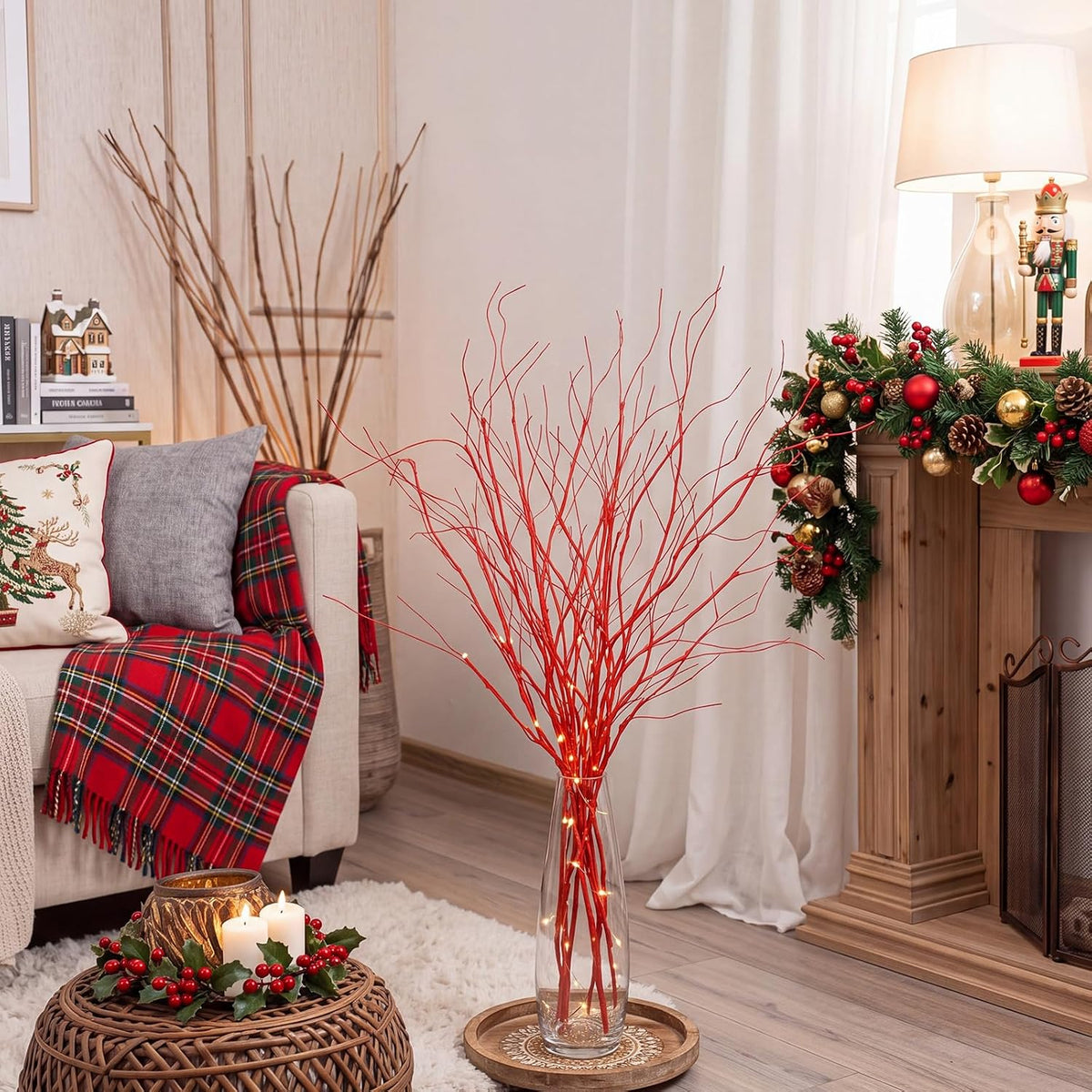 Wavwavw 10 ramas rojas artificiales de Navidad, 30 pulgadas | Tallo...