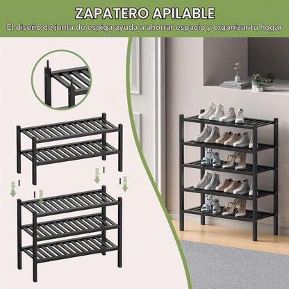 ROMGUAR CRAFT - Zapatera de bambú de 2 niveles (grueso) para armari...