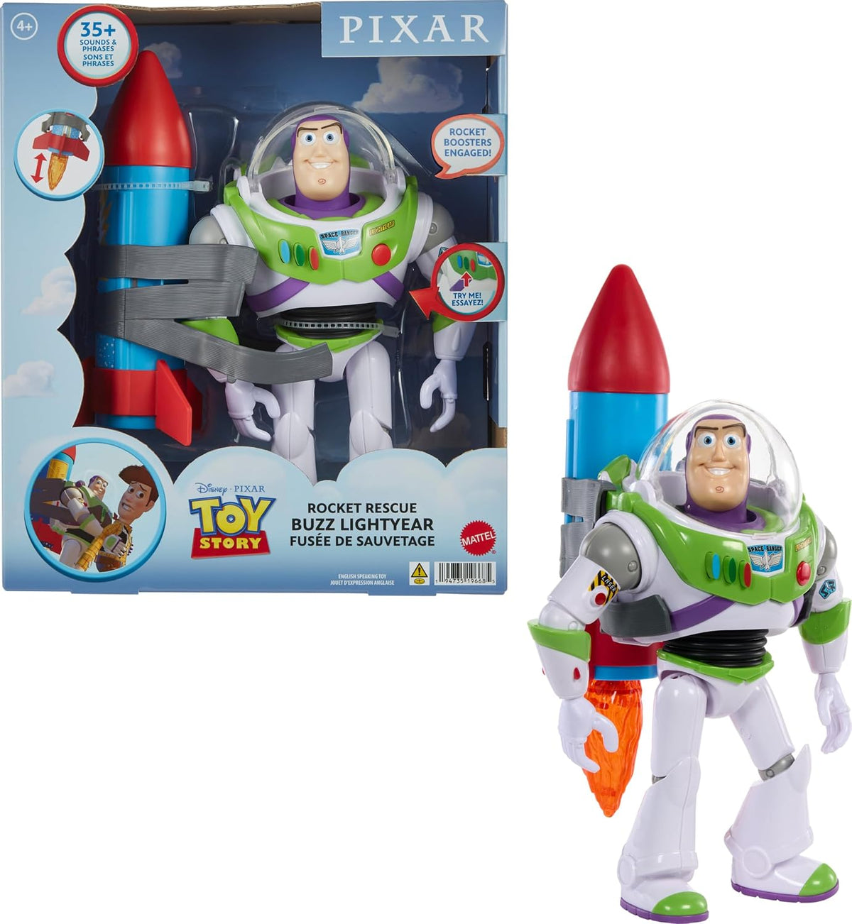 Mattel Disney and Pixar Toy Story - Figura de acción parlante, Rock...