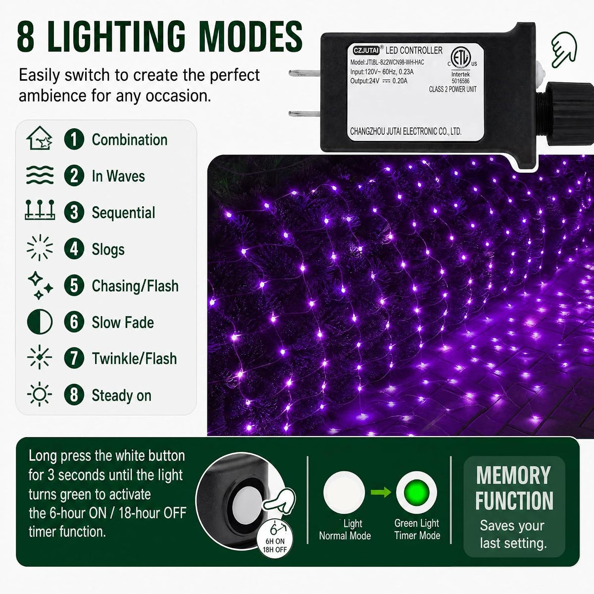 DAZZLE BRIGHT - Red de 12 pies x 5 pies de 360 luces LED para Hallo...