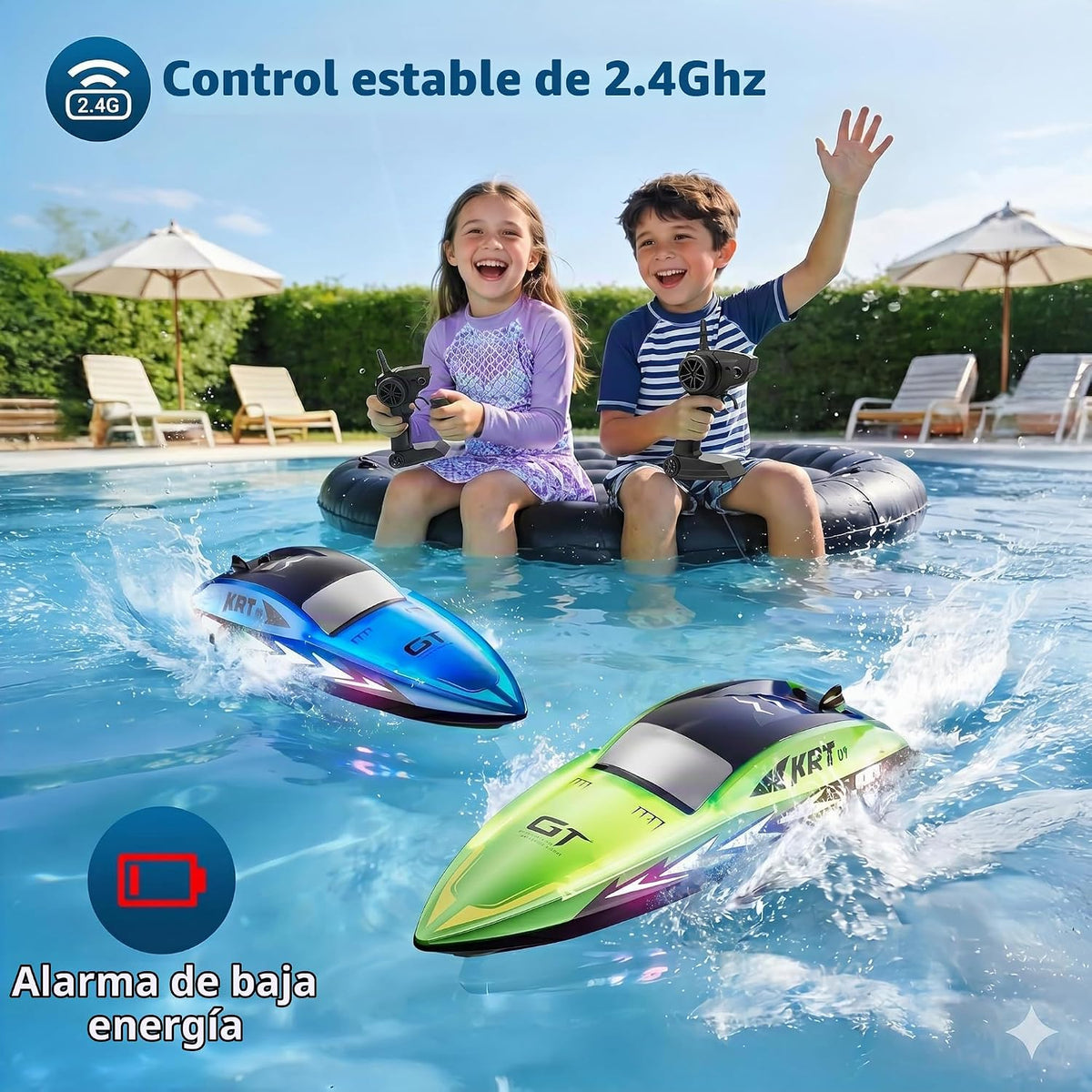URNOONE Barco a control remoto para niños, barcos de control remoto...