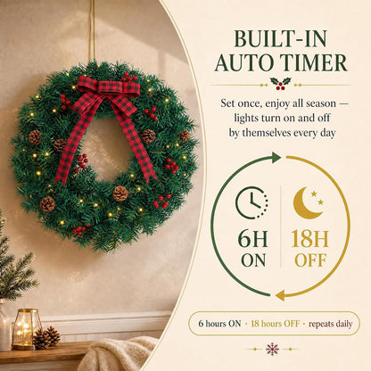 Aptliton Corona de Navidad artificial preiluminada de 12 pulgadas p...