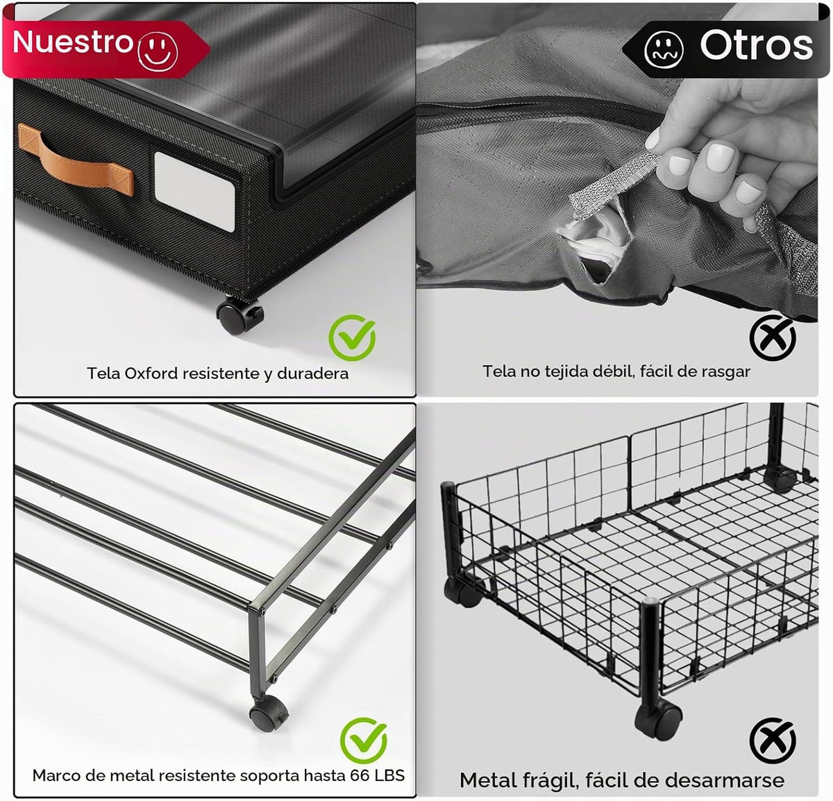 Yecaye Paquete de 4 Cajas de Almacenamiento Debajo de la Cama con R...