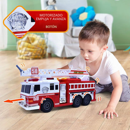 VEBO Camión de bomberos motorizado con luces, sonido de sirena, bom...