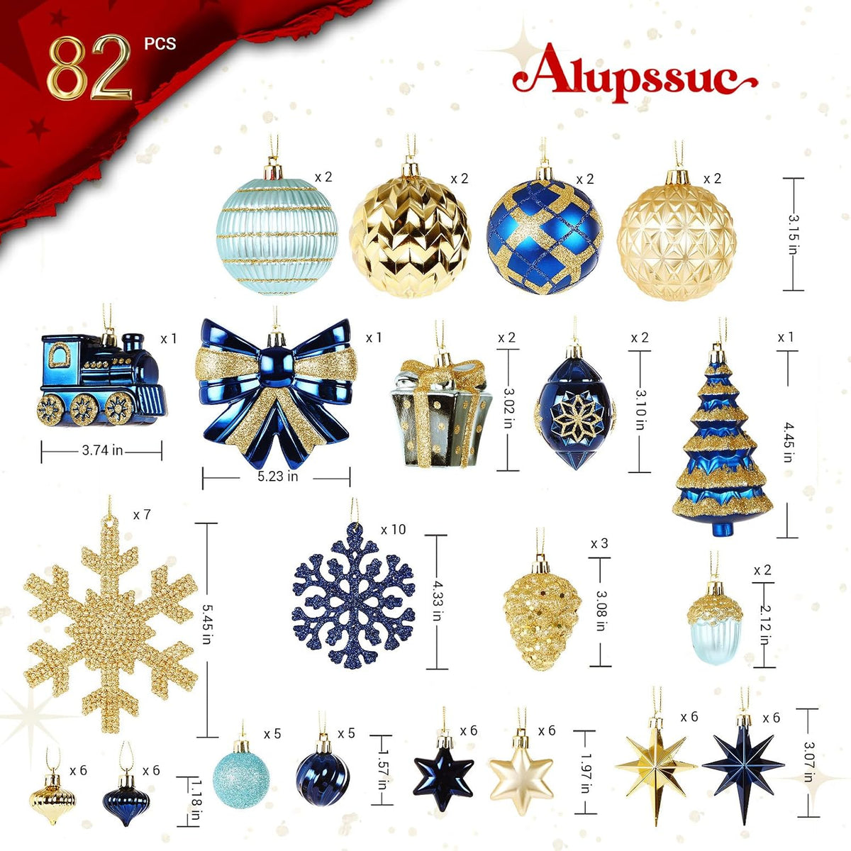 Alupssuc Juego de 82 adornos clásicos de bolas de Navidad, azul y d...
