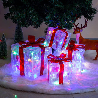 Juego de 4 cajas iluminadas de Navidad, decoración multicolor para...