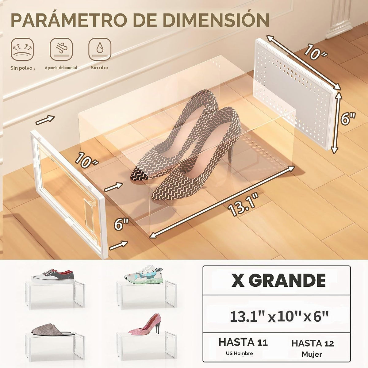 Paquete de 12 cajas de almacenamiento de zapatos apilables de plást...
