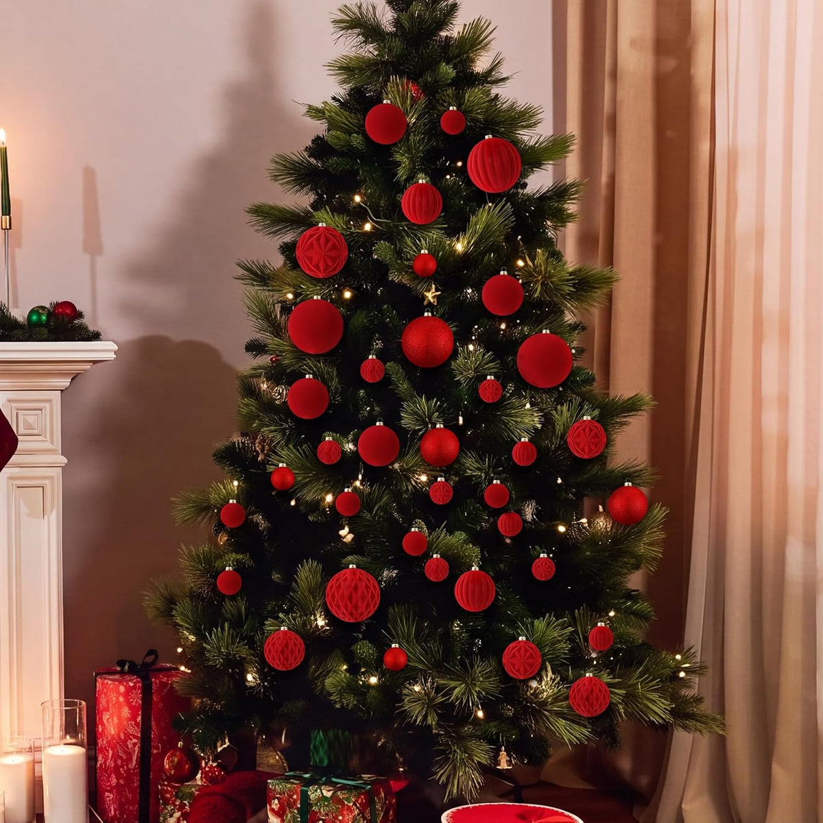 Relaxgiant 36 bolas de Navidad para techo, terciopelo rojo | Tamaño...