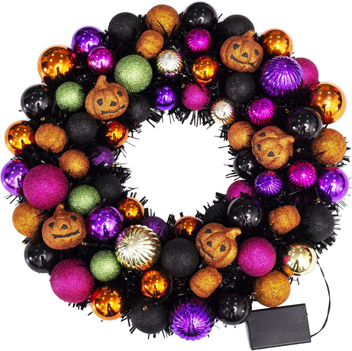 Corona de bola de Halloween de 18 pulgadas con luces y adornos de c...