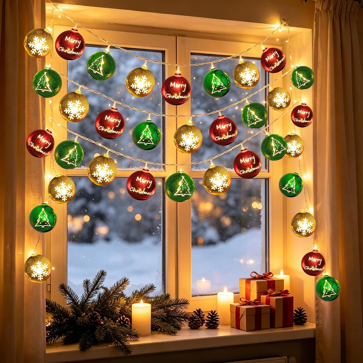 Tira de luces de bolas de Navidad de 20 pies, 30 LED, funciona con...